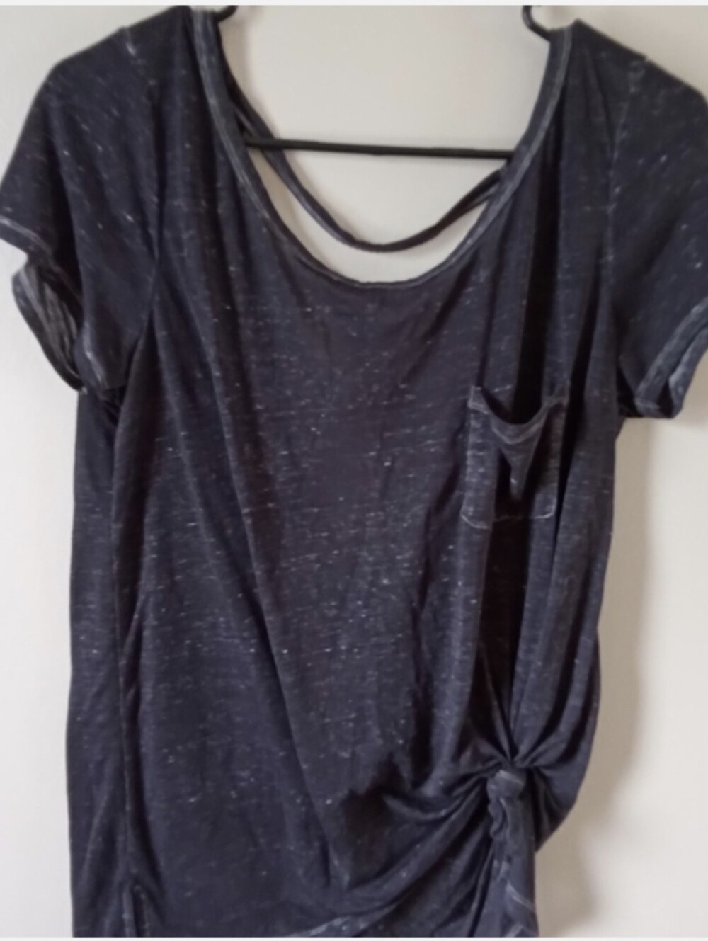 American Eagle Black Speckled Short Sleeve Tee, Medium, Twist Hem, Open Back
